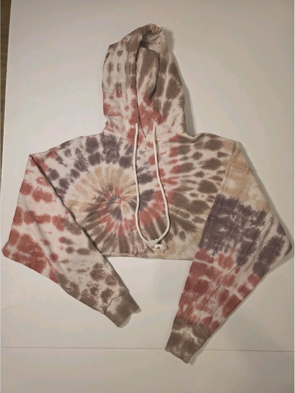 Womens Aeropostale Tie Dyed Cropped Hoodie Peach Cream brown Size XS SWEATSHIRT